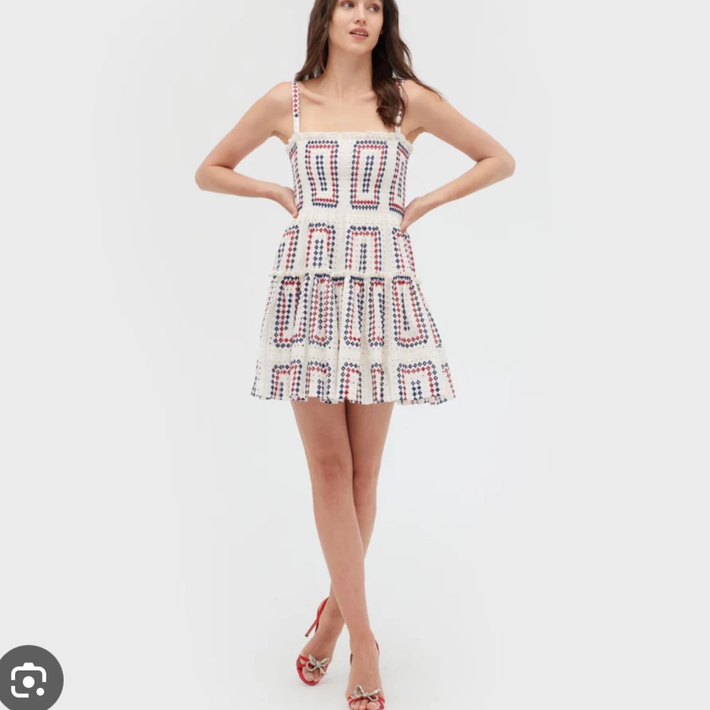 New with Tags Hill House Seraphina Mini Nap Dress Geo Eyelet Red White Blue